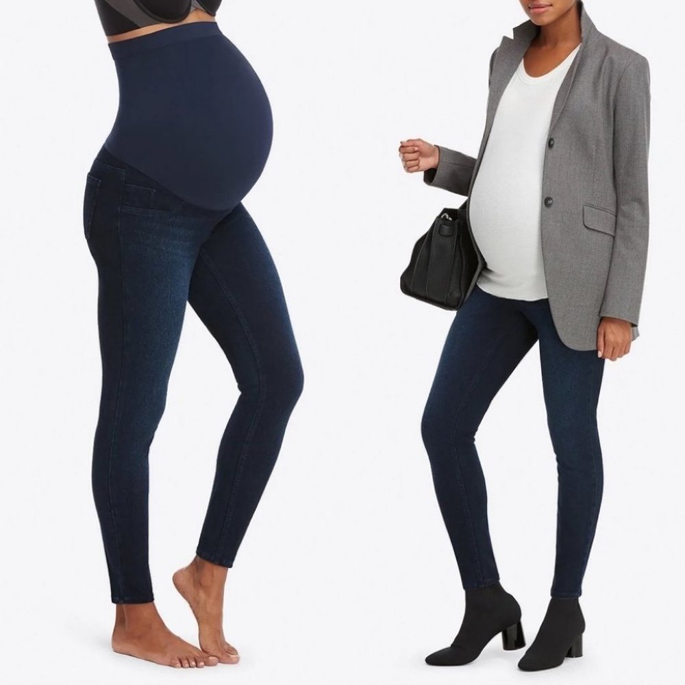 Spanx Mama Ankle Leggings Jean-Ish Jeggings Dark Blue Size Xs Magic Supportive
